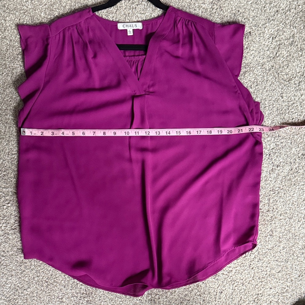 Chaus Women's Deep Fuchsia V-Neck Flutter Sleeve Blouse - Picture 5 of 5